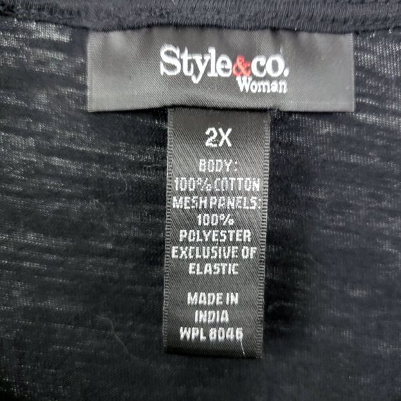 Style & Co Women's 2X Black Henley Style Sequined Lace Crochet Shirt Top Blouse - Picture 12 of 12